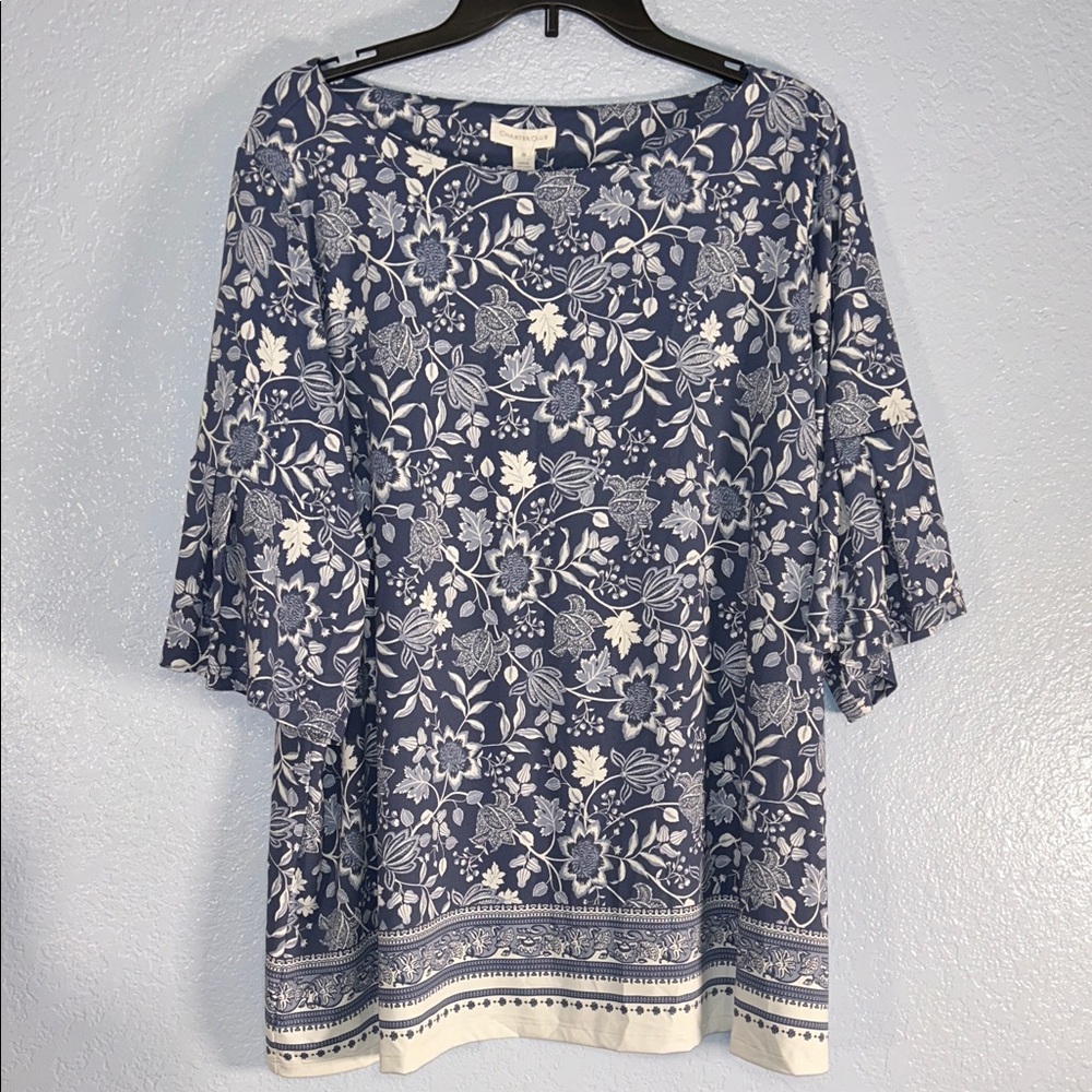 Charter Club Floral Blue and White Women's Top. Size 3X. NWT.